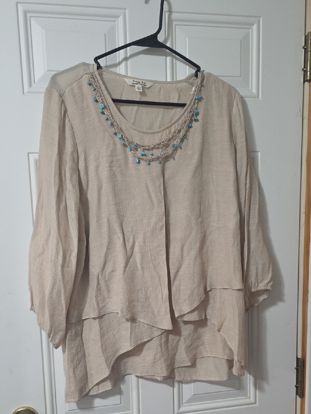 krazy kat Beige Layered Tunic with Turquoise Bead Accents